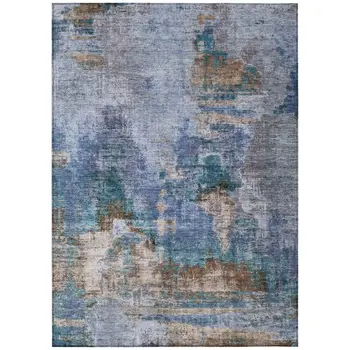 3' X 5' Blue Gray And Brown Abstract Washable Indoor Outdoor Area Rug
