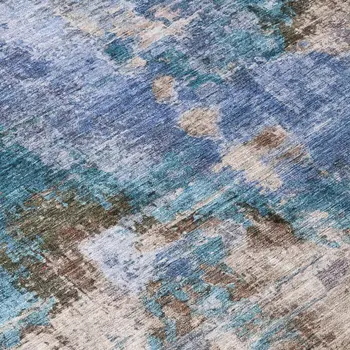 3' X 5' Blue Gray And Brown Abstract Washable Indoor Outdoor Area Rug