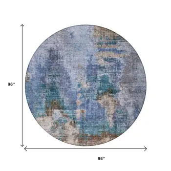 8' Blue Gray And Brown Round Abstract Washable Indoor Outdoor Area Rug