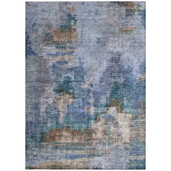 9' X 12' Blue Gray And Brown Abstract Washable Indoor Outdoor Area Rug