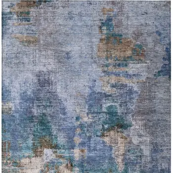 9' X 12' Blue Gray And Brown Abstract Washable Indoor Outdoor Area Rug