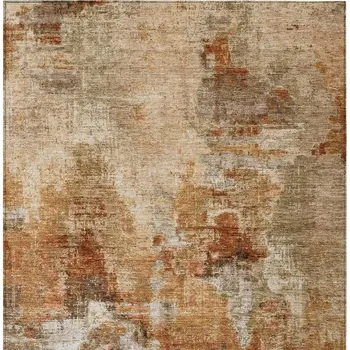 3' X 5' Copper Rust And Beige Abstract Washable Indoor Outdoor Area Rug