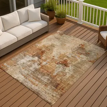 3' X 5' Copper Rust And Beige Abstract Washable Indoor Outdoor Area Rug