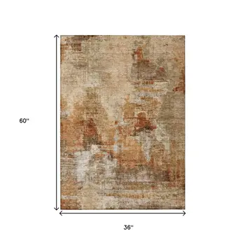 3' X 5' Copper Rust And Beige Abstract Washable Indoor Outdoor Area Rug