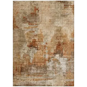 5' X 8' Copper Rust And Beige Abstract Washable Indoor Outdoor Area Rug