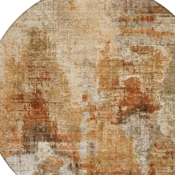 8' Copper Rust And Beige Round Abstract Washable Indoor Outdoor Area Rug