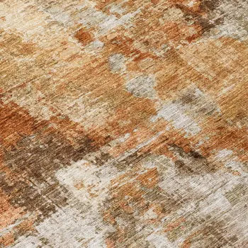 8' Copper Rust And Beige Round Abstract Washable Indoor Outdoor Area Rug