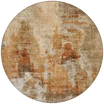 8' Copper Rust And Beige Round Abstract Washable Indoor Outdoor Area Rug