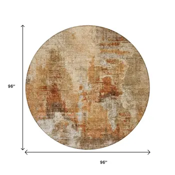 8' Copper Rust And Beige Round Abstract Washable Indoor Outdoor Area Rug