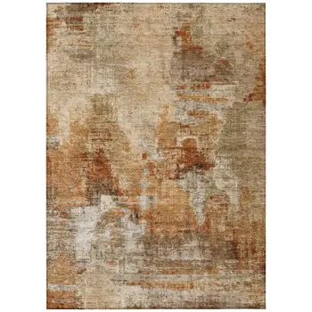 9' X 12' Copper Rust And Beige Abstract Washable Indoor Outdoor Area Rug