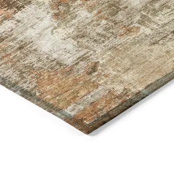 9' X 12' Copper Rust And Beige Abstract Washable Indoor Outdoor Area Rug