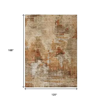 10' X 14' Copper Rust And Beige Abstract Washable Indoor Outdoor Area Rug