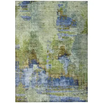 5' X 8' Green Blue And Brown Abstract Washable Indoor Outdoor Area Rug