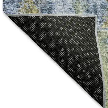 5' X 8' Green Blue And Brown Abstract Washable Indoor Outdoor Area Rug