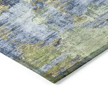 5' X 8' Green Blue And Brown Abstract Washable Indoor Outdoor Area Rug