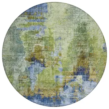 8' Green Blue And Brown Round Abstract Washable Indoor Outdoor Area Rug