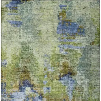 8' X 10' Green Blue And Brown Abstract Washable Indoor Outdoor Area Rug
