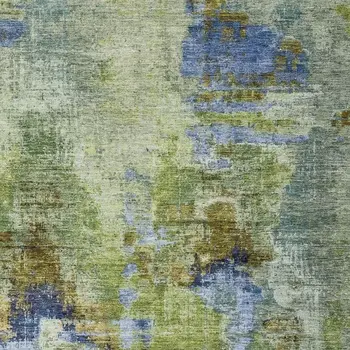 8' X 10' Green Blue And Brown Abstract Washable Indoor Outdoor Area Rug