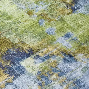 9' X 12' Green Blue And Brown Abstract Washable Indoor Outdoor Area Rug
