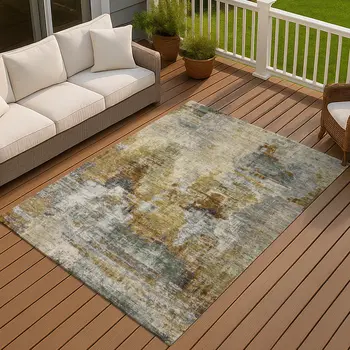 3' X 5' Khaki Beige And Taupe Abstract Washable Indoor Outdoor Area Rug