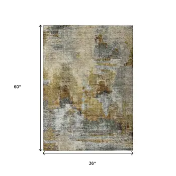 3' X 5' Khaki Beige And Taupe Abstract Washable Indoor Outdoor Area Rug