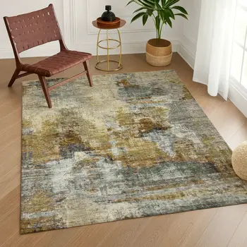 3' X 5' Khaki Beige And Taupe Abstract Washable Indoor Outdoor Area Rug