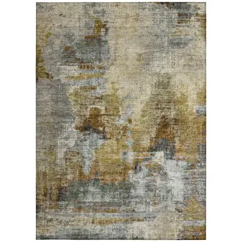 5' X 8' Khaki Beige And Taupe Abstract Washable Indoor Outdoor Area Rug