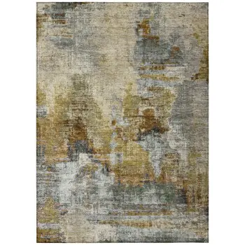 5' X 8' Khaki Beige And Taupe Abstract Washable Indoor Outdoor Area Rug