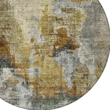 8' Khaki Beige And Taupe Round Abstract Washable Indoor Outdoor Area Rug