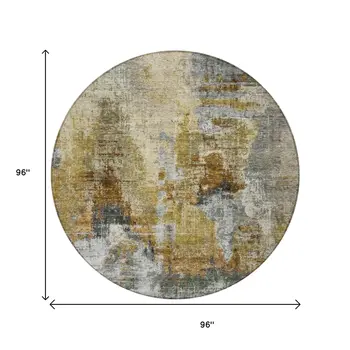 8' Khaki Beige And Taupe Round Abstract Washable Indoor Outdoor Area Rug