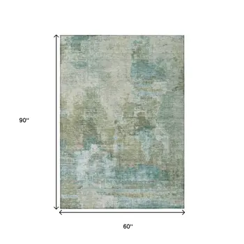5' X 8' Sage And Gray Abstract Washable Indoor Outdoor Area Rug