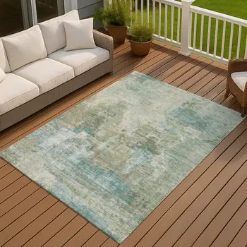 5' X 8' Sage And Gray Abstract Washable Indoor Outdoor Area Rug