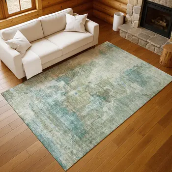 5' X 8' Sage And Gray Abstract Washable Indoor Outdoor Area Rug