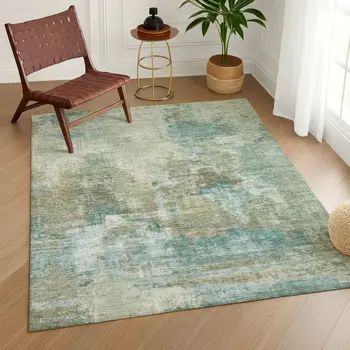 5' X 8' Sage And Gray Abstract Washable Indoor Outdoor Area Rug
