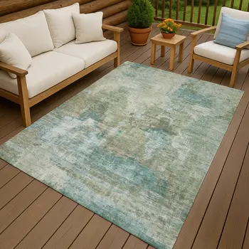 5' X 8' Sage And Gray Abstract Washable Indoor Outdoor Area Rug