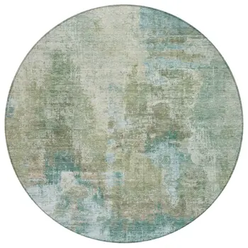 8' Sage And Gray Round Abstract Washable Indoor Outdoor Area Rug