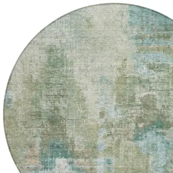8' Sage And Gray Round Abstract Washable Indoor Outdoor Area Rug