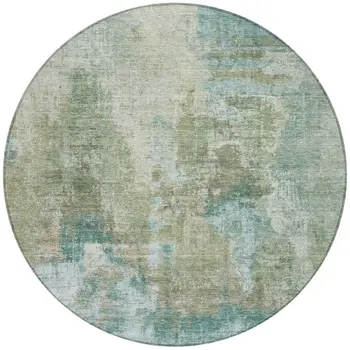 8' Sage And Gray Round Abstract Washable Indoor Outdoor Area Rug