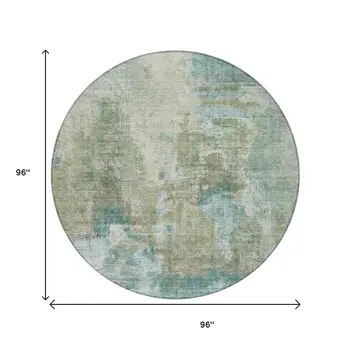 8' Sage And Gray Round Abstract Washable Indoor Outdoor Area Rug
