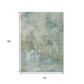 10' X 14' Sage And Gray Abstract Washable Indoor Outdoor Area Rug