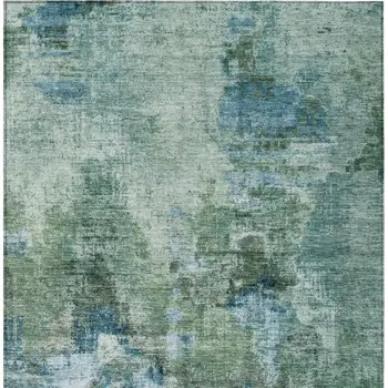 5' X 8' Teal Blue And Gray Abstract Washable Indoor Outdoor Area Rug