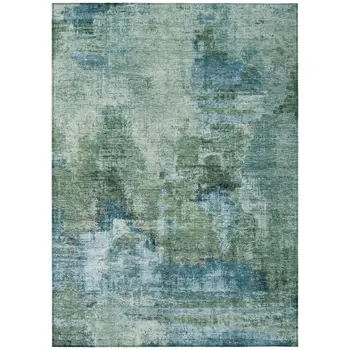 5' X 8' Teal Blue And Gray Abstract Washable Indoor Outdoor Area Rug