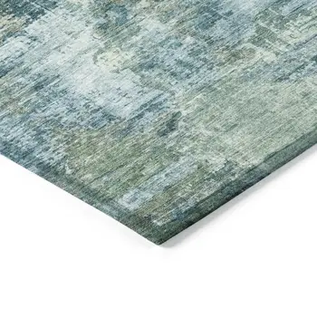 5' X 8' Teal Blue And Gray Abstract Washable Indoor Outdoor Area Rug