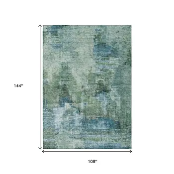 9' X 12' Teal Blue And Gray Abstract Washable Indoor Outdoor Area Rug
