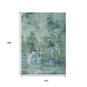 10' X 14' Teal Blue And Gray Abstract Washable Indoor Outdoor Area Rug