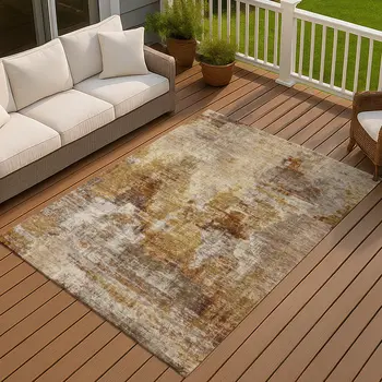 3' X 5' Walnut And Beige Abstract Washable Indoor Outdoor Area Rug