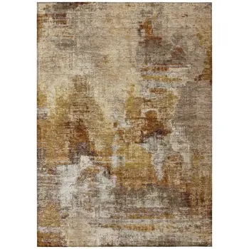 3' X 5' Walnut And Beige Abstract Washable Indoor Outdoor Area Rug