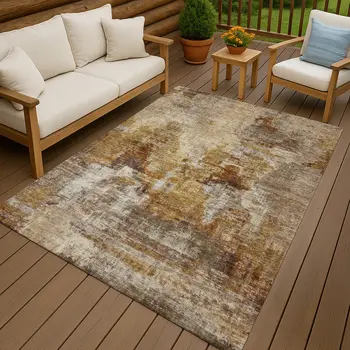 3' X 5' Walnut And Beige Abstract Washable Indoor Outdoor Area Rug