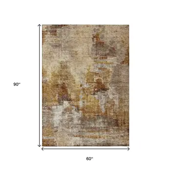 5' X 8' Walnut And Beige Abstract Washable Indoor Outdoor Area Rug