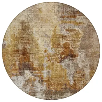 8' Walnut And Beige Round Abstract Washable Indoor Outdoor Area Rug